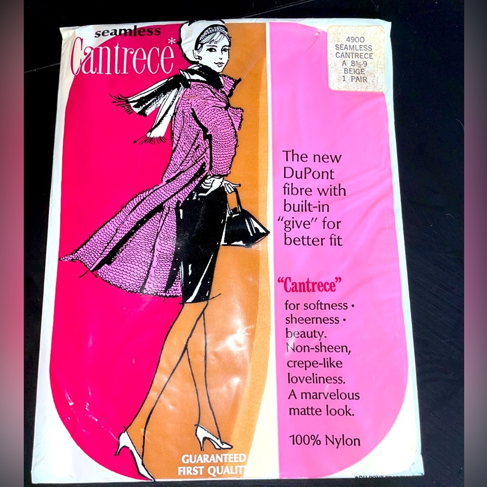 Vintage‎ NWT Seamless Cantrece Stockings pantyhose nylon Circa 1970s Beige 8.5-9